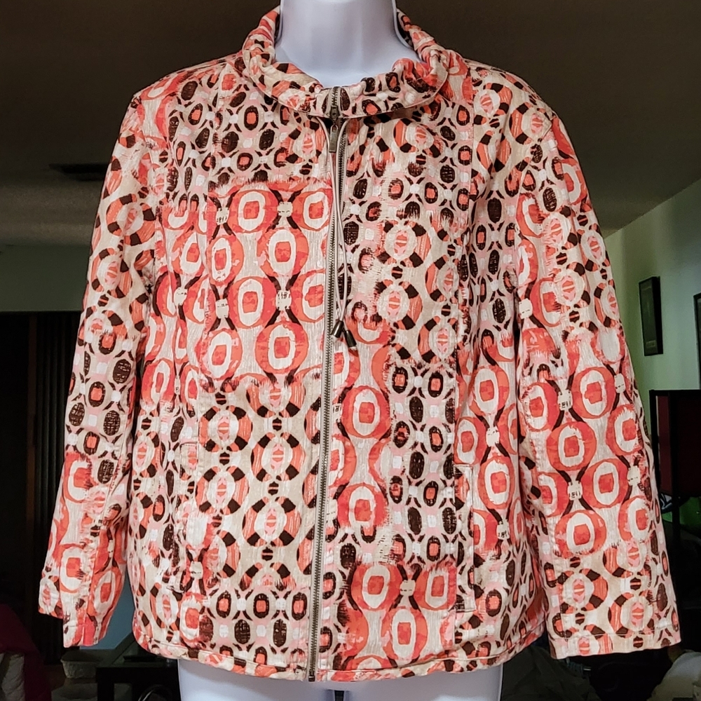 Ruby Road Orange, Brown Full Zipper, Toggle Neck … - image 2